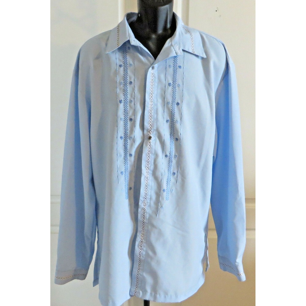 Mens Racquel Peneyra Light Blue Dress Tux Shirt Metal Studs Embroidered 2XL